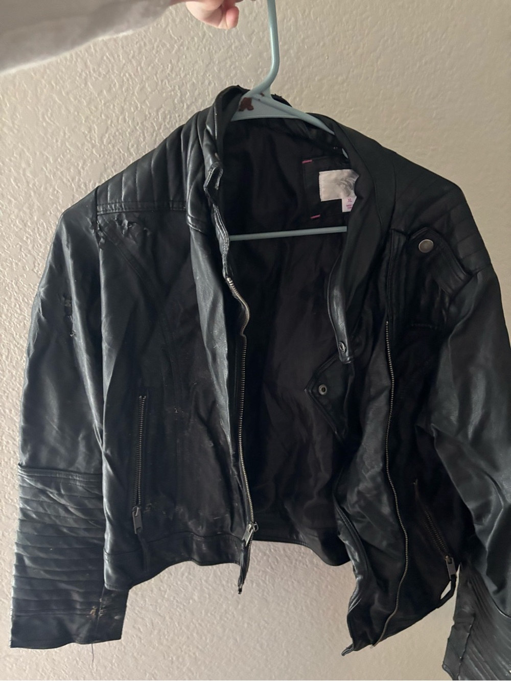 Xhilaration Black Faux Leather Moto Jacket with Quilted Sleeves